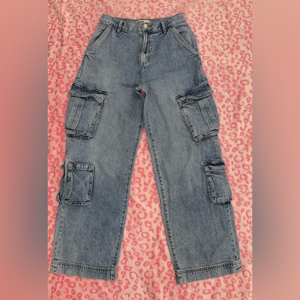 Garage Light Wash Blue Cargo Boyfriend Jeans